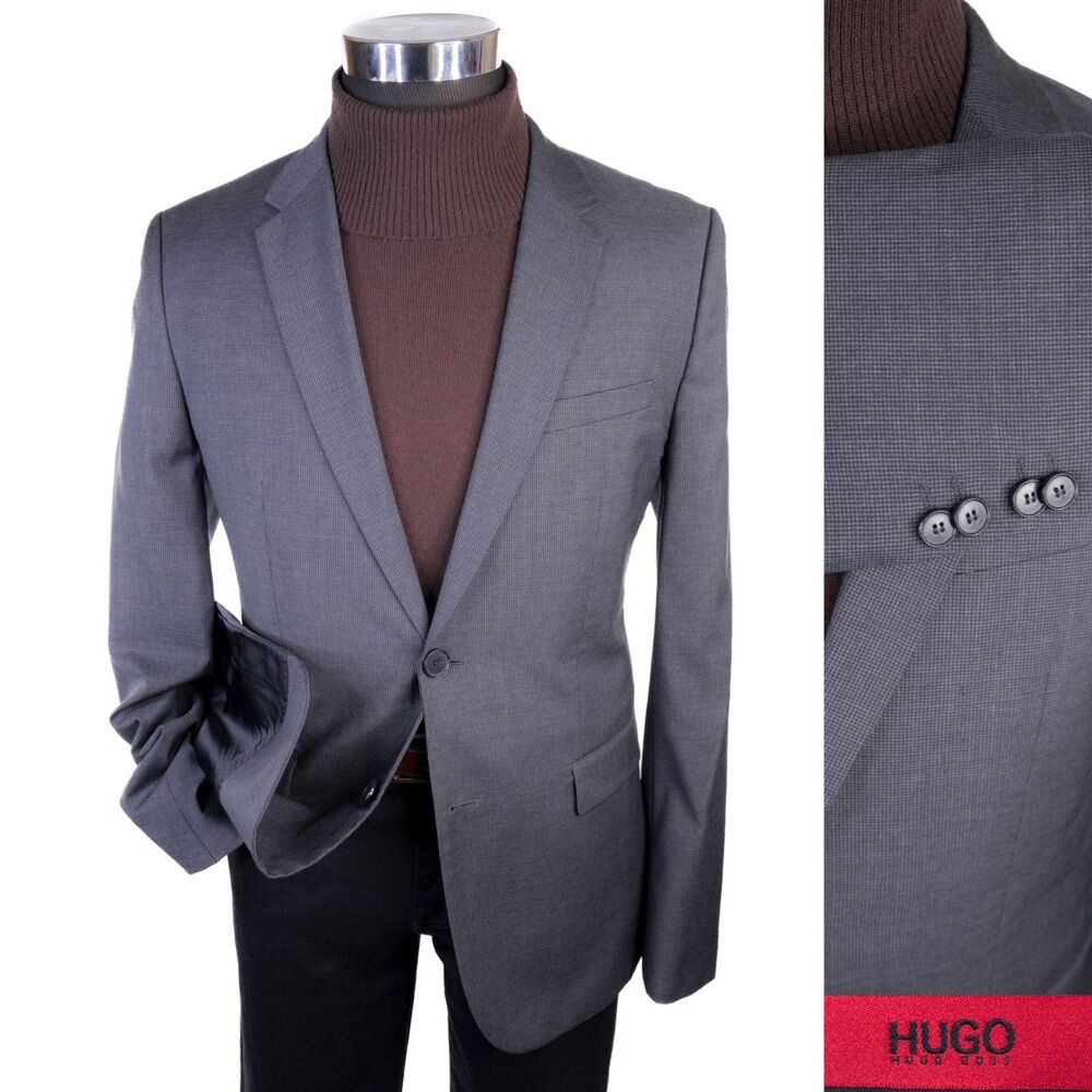 BOSS Hugo Boss Suit Jacket Sport Coat Blazer Sz 40R Houndstooth Wool 2-Button